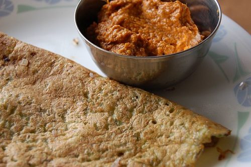 Pesarattu and Ginger chutney - Andhra Pradesh Image courtesy ukanda via Wikipedia Commons