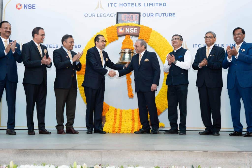 ITC Hotels Limited charts Robust Growth Plan; Gets Listed on Stock Exchanges: Sanjiv Puri, Chairman of ITC Hotels Ltd., Anil Chadha, Managing Director, ITC Hotels Ltd. with Ashishkumar Chauhan, Managing Director & CEO, NSE