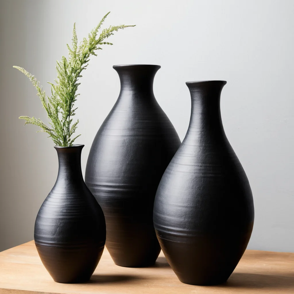 Locally sourced clay is shaped into elegant forms, black pottery vase