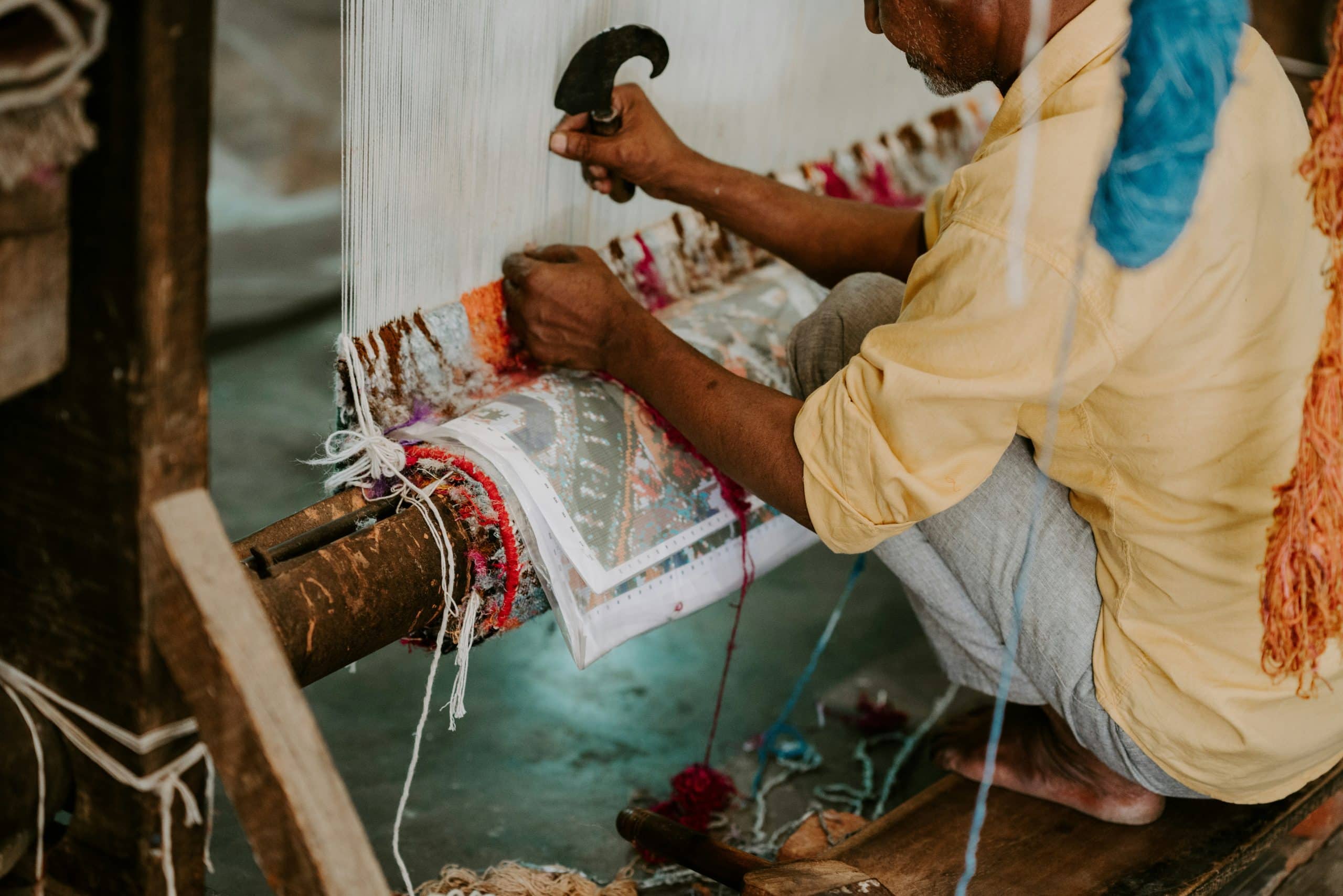 Weaving Indian cotton dhurries is an ancient skill dating back several centuries